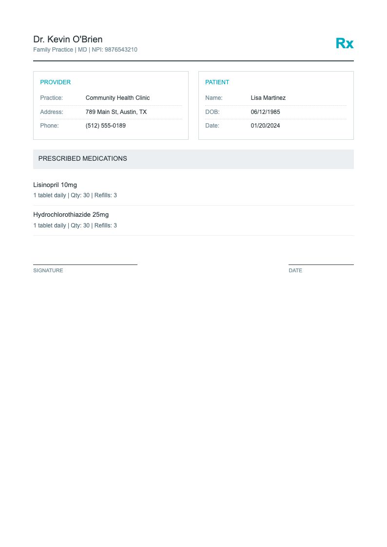 Two column prescription form